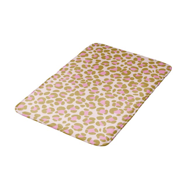 Leopard-Beige-Braun-Rosa Badematte (Schrägansicht)