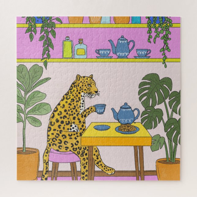 Leopard beim Teetrinken Puzzle (Vertikal)