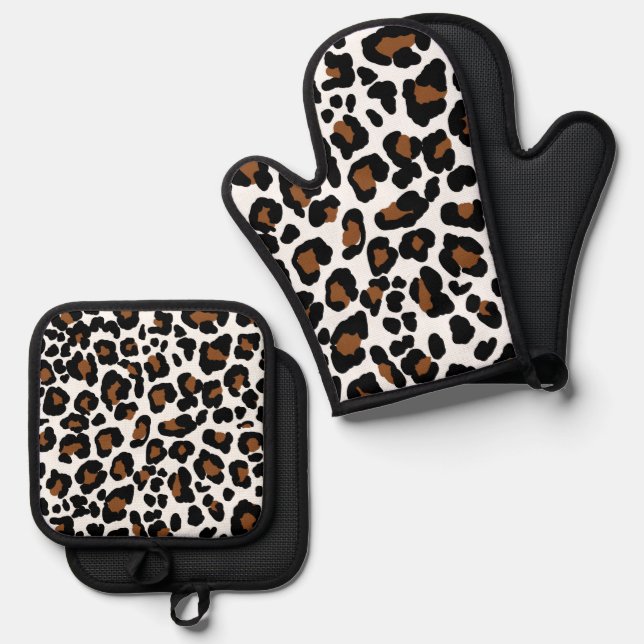 Leopard Big Cat Fur Muster drucken Ofenhandschuh & Topflappen-Set (Vorderseite/Rückseite)