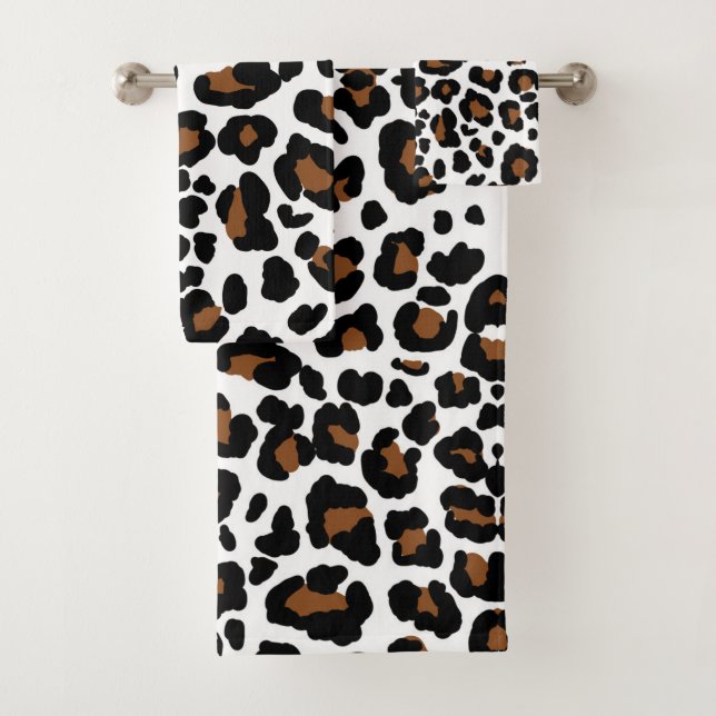 Leopard Big Cat Hide Fur Muster Druck  Badhandtuch Set (Insitu)