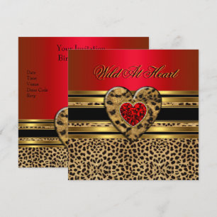 Leopard Birthday Wild at Heart Black Gold Red 2 Einladung