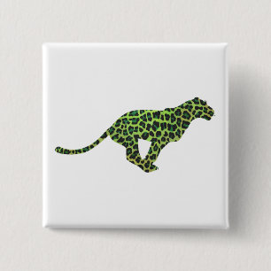 Leopard Black and Green Silhouette Button