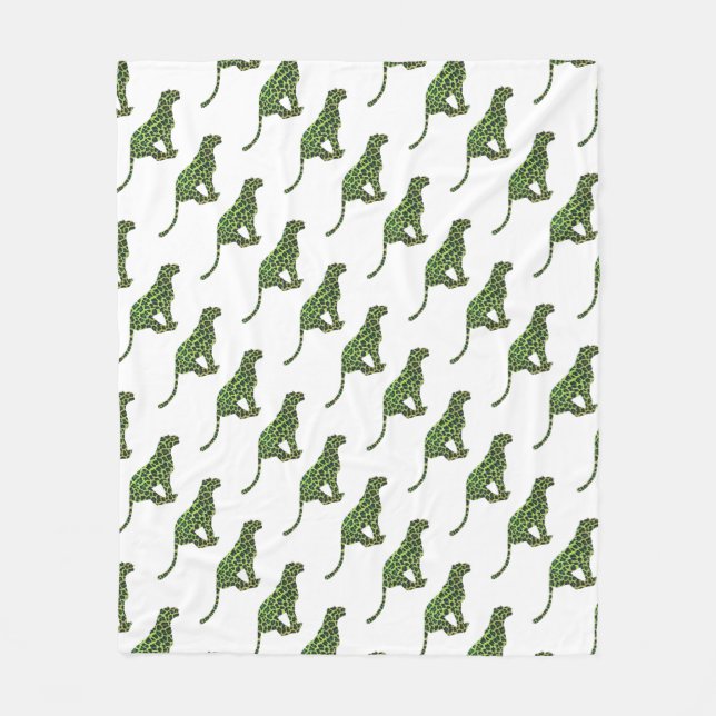 Leopard Black and Green Silhouette Fleecedecke (Vorderseite)
