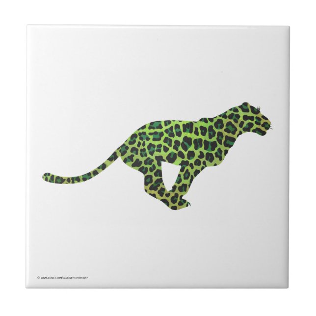 Leopard Black and Green Silhouette Fliese (Vorderseite)