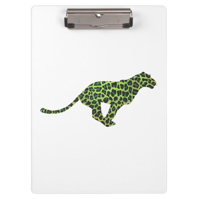 Leopard Black and Green Silhouette Klemmbrett (Vorderseite)