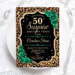 Leopard Black Gold Green Überraschung 50. Geburtst Einladung<br><div class="desc">Überraschung 50. Geburtstagsparty Einladung. Weibliches Schwarz,  Weiß und smaragdgrünes Design mit Imitaten Glitzer Gold. Features Tier cheetah Leopard Druck,  Rose,  Skript-Schriftart und Konfetti. Ideal für eine elegante Damenfeier. Kann personalisiert sein,  jedes Alter zu zeigen. Gedruckte Zazzle Einladungen oder Sofortdownload digitalen druckbaren Vorlage.</div>