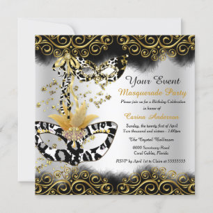 Leopard Black Gold Maske Maskenball Geburtstagsfei Einladung