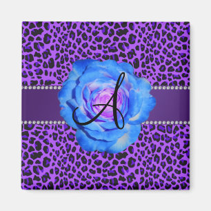 Leopard-Blau-Rose des Monogramms lila Magnet