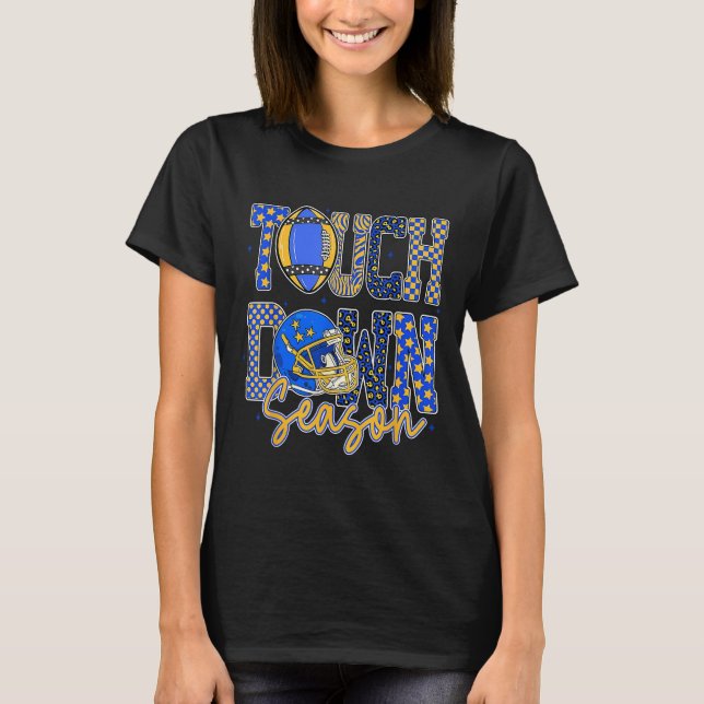 Leopard Blue Gold Checkered Football Touchdown Sea T-Shirt (Vorderseite)