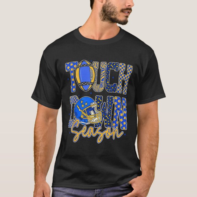 Leopard Blue Gold Checkered Football Touchdown Sea T-Shirt (Vorderseite)