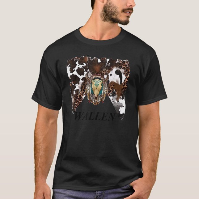 Leopard Boho Bull Skull Wallen Western Country Cow T-Shirt (Vorderseite)