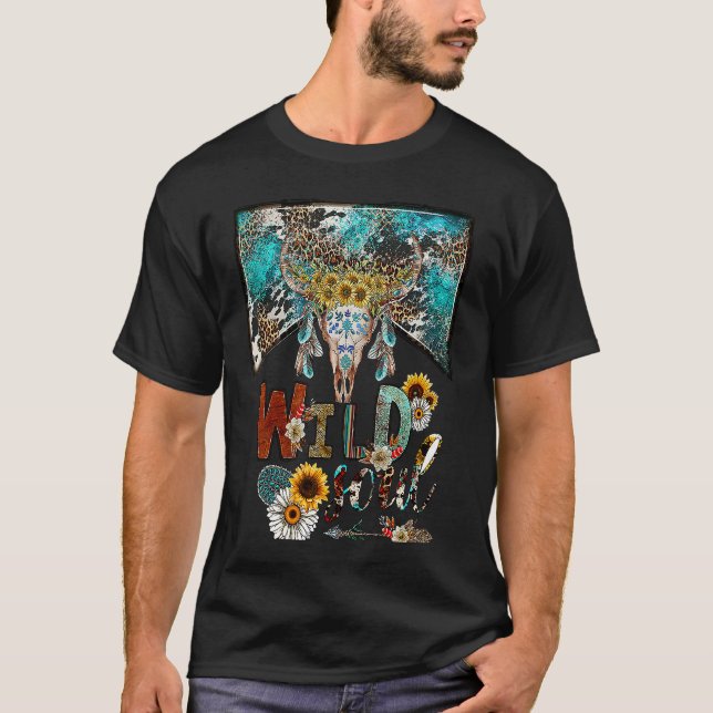 Leopard Boho Bull Skull Wild Soul Hippie Western C T-Shirt (Vorderseite)
