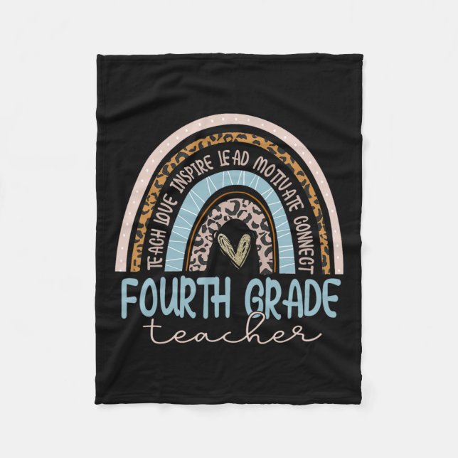 Leopard Boho Rainbow Zurück zur Schule Fleecedecke (Vorderseite)