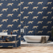 Leopard Botanical Nature Watercolor Navy Blau