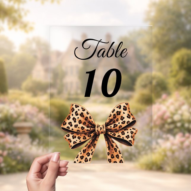 Leopard bow acrylic table number sign acryleinladungen (Von Creator hochgeladen)