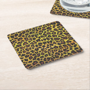 Leopard Braun- und Gelbdruck Rechteckiger Pappuntersetzer