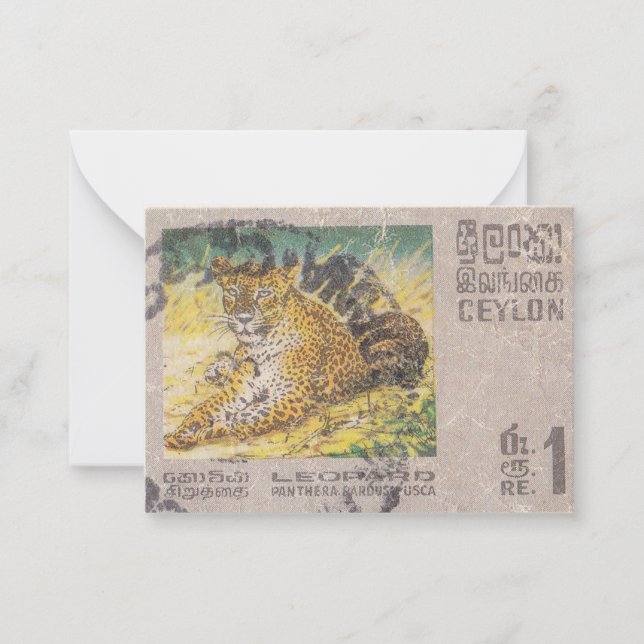 Leopard-Briefmarke Ceylon Mitteilungskarte (Vorderseite)