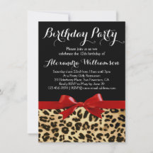 Leopard Bright Red Bow Girl's Birthday Party