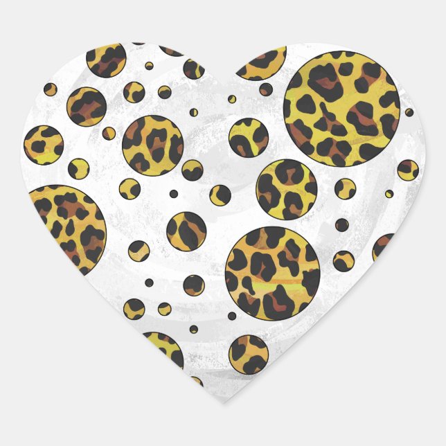Leopard Brown and Yellow Polka Dot Herz-Aufkleber (Vorderseite)