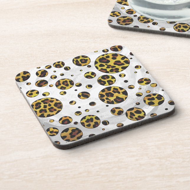 Leopard Brown and Yellow Polka Dot Untersetzer (Linke Seite)