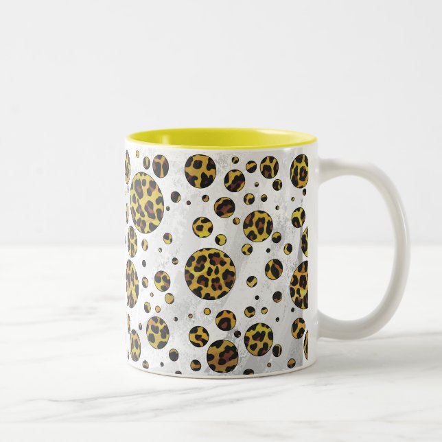 Leopard Brown and Yellow Polka Dot Zweifarbige Tasse (Rechts)