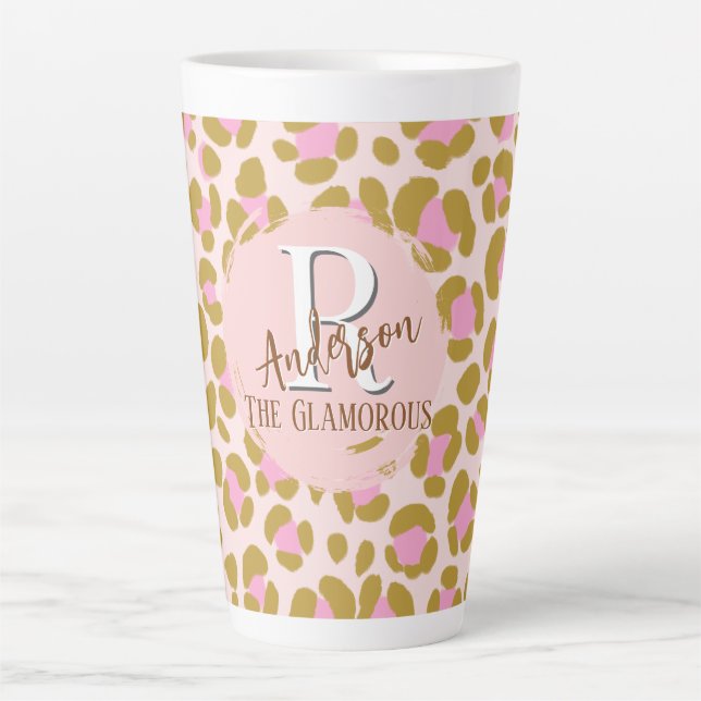 Leopard Brown Pink Beige Personalisiert Milchtasse (Vorderseite)