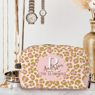 Leopard Brown Pink Beige Personalisiert Waschbeutel