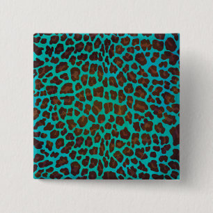 Leopard Brown und Aquamarin Print Button