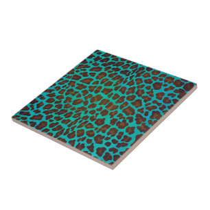 Leopard Brown und Aquamarin Print Fliese