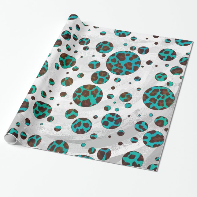 Leopard Brown und Aquamarin Print Geschenkpapier (Ungerollt)