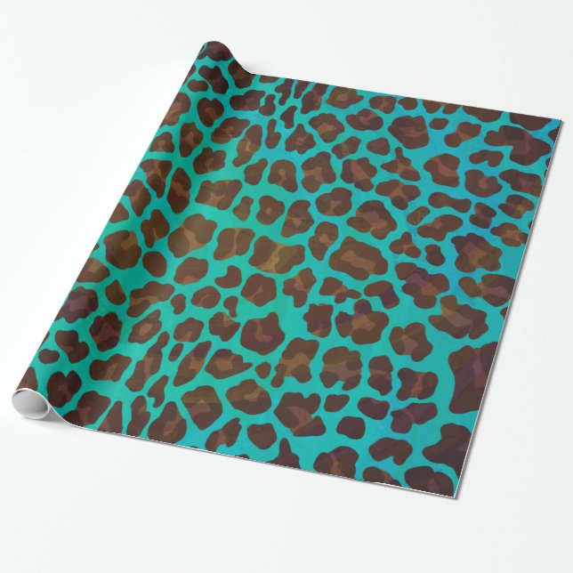 Leopard Brown und Aquamarin Print Geschenkpapier (Ungerollt)