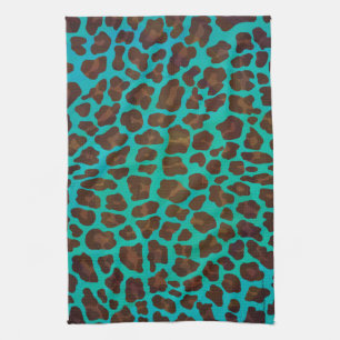 Leopard Brown und Aquamarin Print Handtuch
