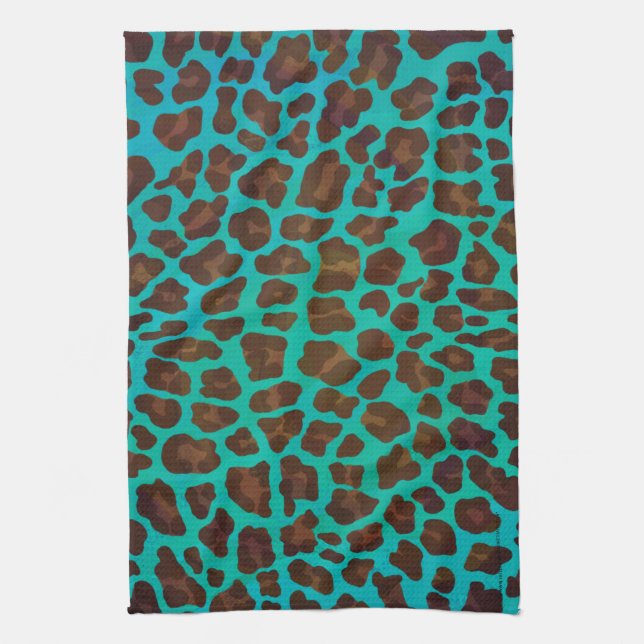 Leopard Brown und Aquamarin Print Handtuch (Vertikal)