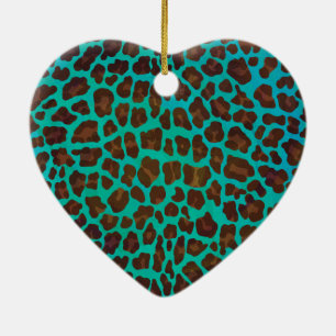 Leopard Brown und Aquamarin Print Keramikornament