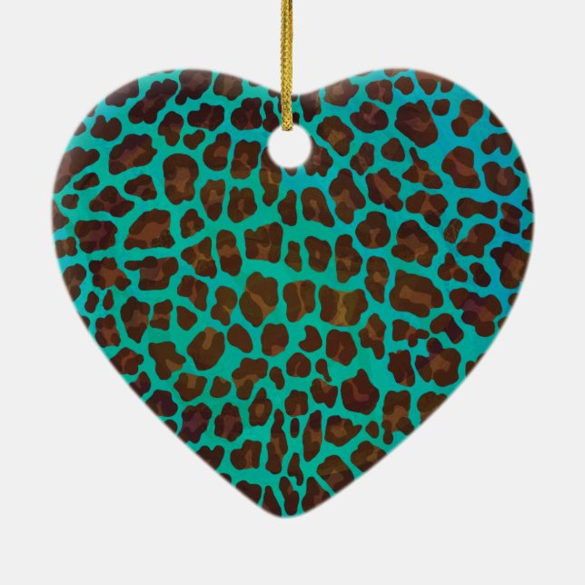 Leopard Brown und Aquamarin Print Keramikornament (Hinten)
