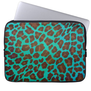Leopard Brown und Aquamarin Print Laptopschutzhülle