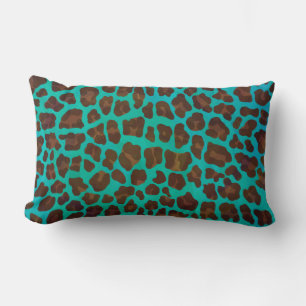 Leopard Brown und Aquamarin Print Lendenkissen