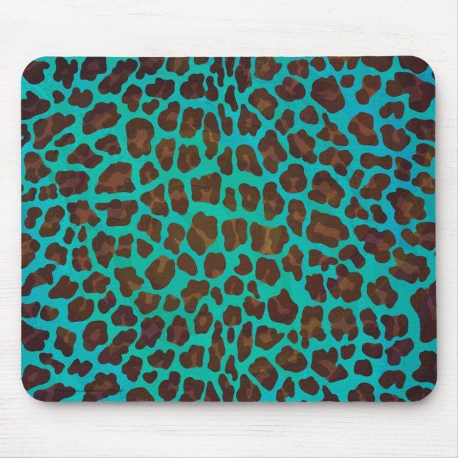 Leopard Brown und Aquamarin Print Mousepad (Vorne)