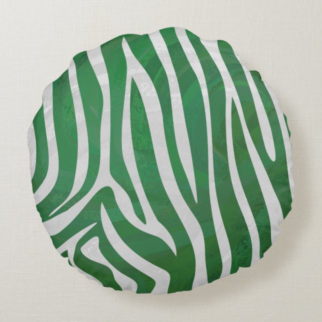 Leopard Brown und Aquamarin Print Rundes Kissen (Rückseite)