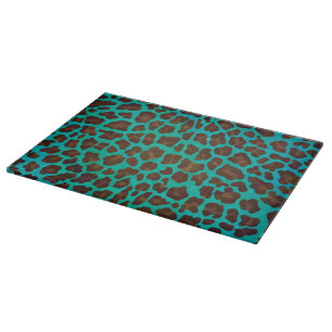 Leopard Brown und Aquamarin Print Schneidebrett