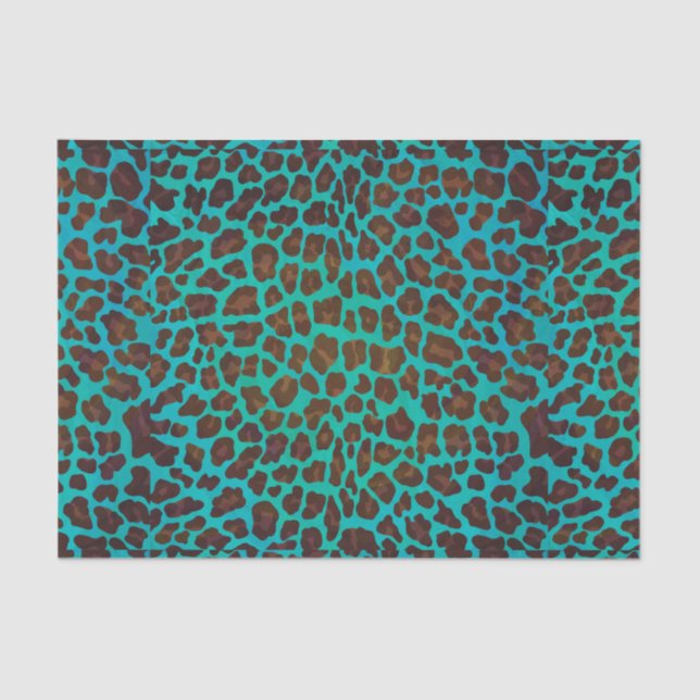 Leopard Brown und Aquamarin Print Seidenpapier (Vorderseite)