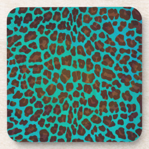 Leopard Brown und Aquamarin Print Untersetzer