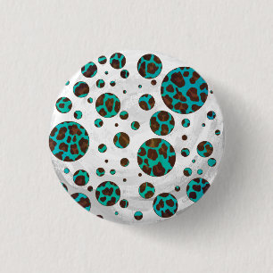 Leopard Brown und Aquamarin PrintPolka Dots Button