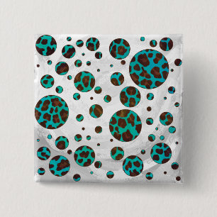 Leopard Brown und Aquamarin PrintPolka Dots Button