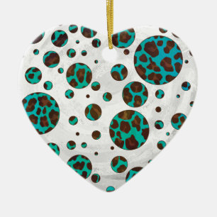 Leopard Brown und Aquamarin PrintPolka Dots Keramikornament