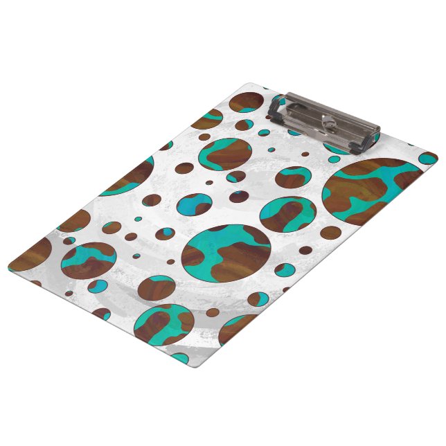 Leopard Brown und Aquamarin PrintPolka Dots Klemmbrett (Schrägansicht)