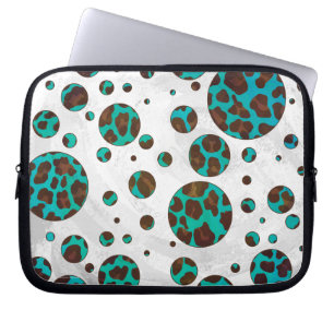 Leopard Brown und Aquamarin PrintPolka Dots Laptopschutzhülle