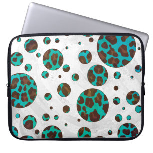 Leopard Brown und Aquamarin PrintPolka Dots Laptopschutzhülle