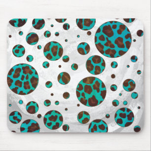 Leopard Brown und Aquamarin PrintPolka Dots Mousepad