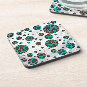 Leopard Brown und Aquamarin PrintPolka Dots Untersetzer